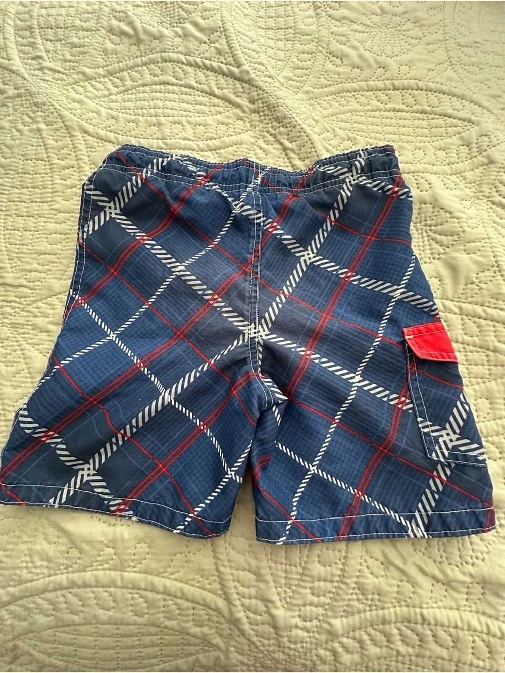 Thomas the Tank Engine Blue Plaid Boys Swim Trunks.  3T